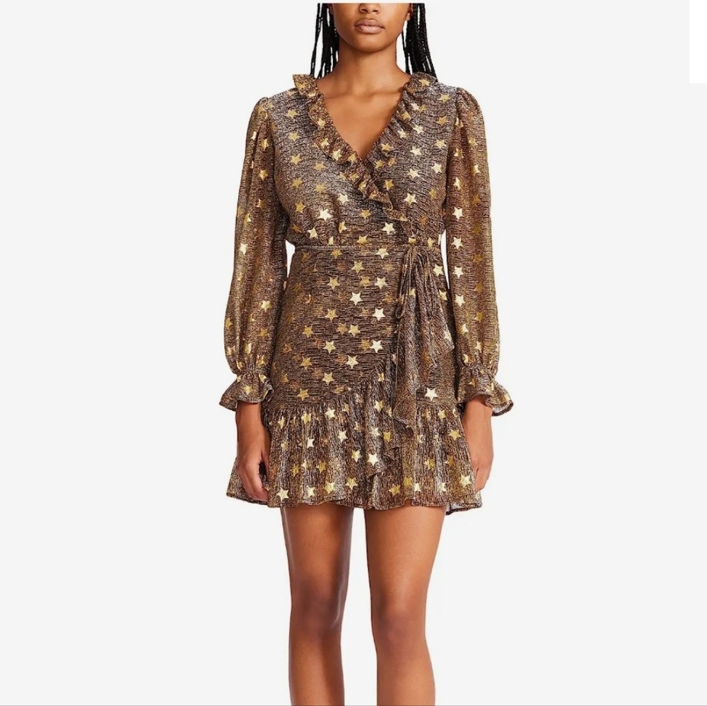 Betsey Johnson Midnight Metallic Star Faux Wrap Dress